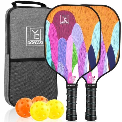 Pickleball Paddles Set of 2, USAPA Approved Pickleball Set, Fiberglass Lightweight Rackets 2 Pack, 2 Outdoor, 2 Indoor Pickleball Balls, 1 Bag for Women Men, (Orange.)